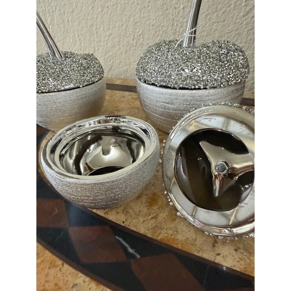 Modern Silver Cherry Decor Set of 3 – Glam Crystal Design – New With Box